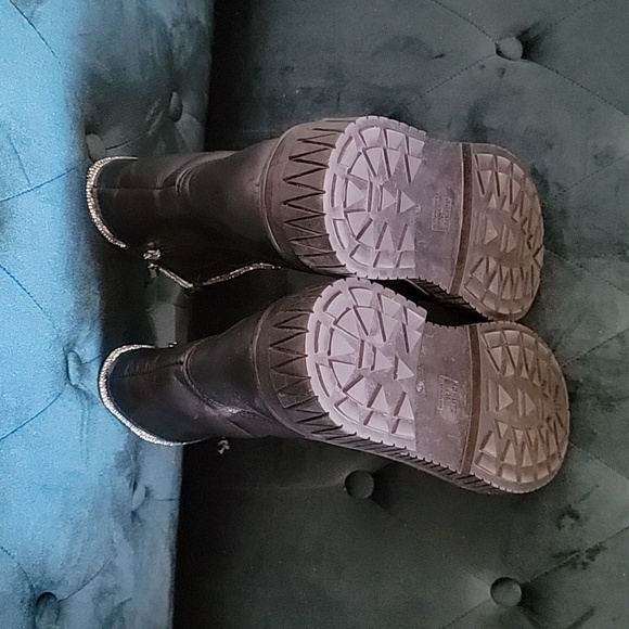 Schutz Womens AMIRAH Black Faux Leather Lug Sole Block Chunky Combat Boots - Picture 10 of 13